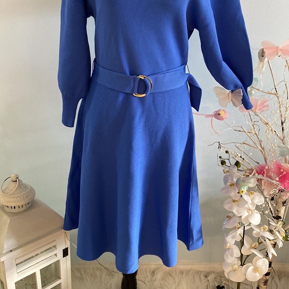 👗 Eliza J round  sleeve sweater Long floral dress style in blue 👗 - Picture 3 of 13